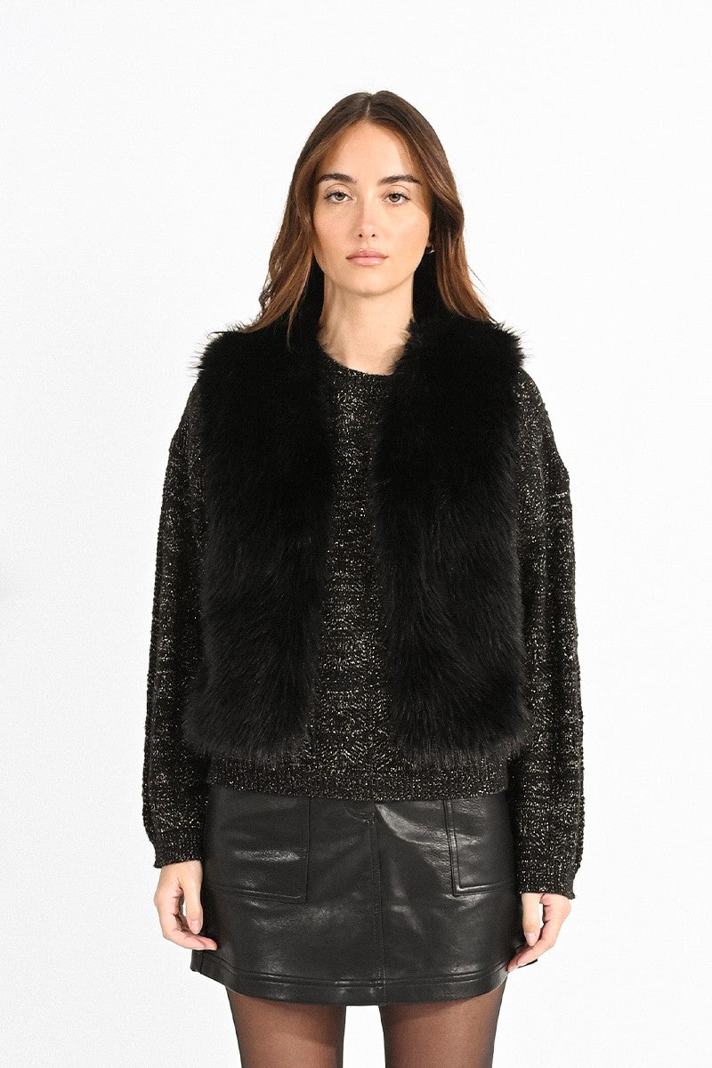 Molly Bracken Black Faux Fur Sleeveless Veste