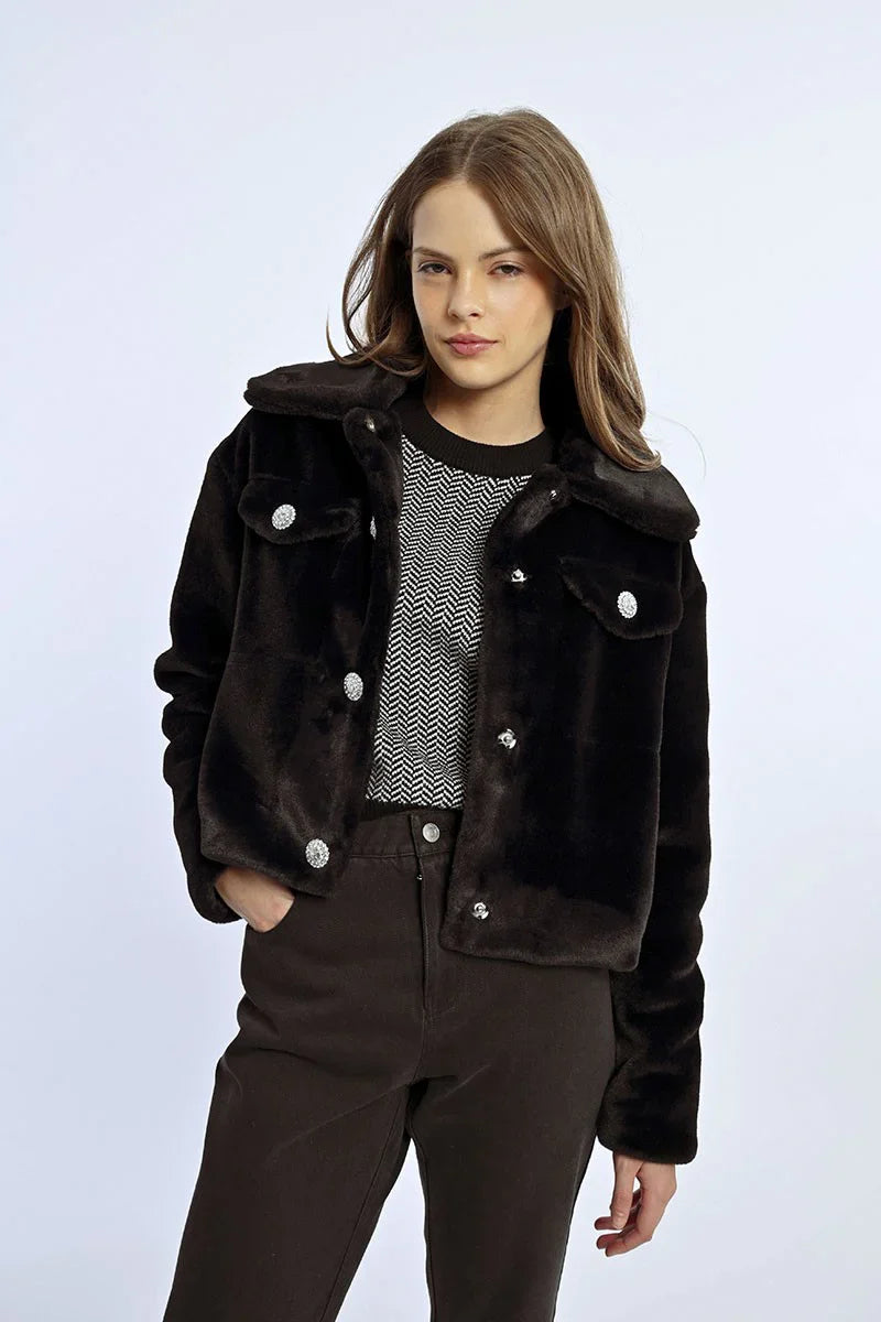 Lili Sidonio Black Faux Fur Jacket