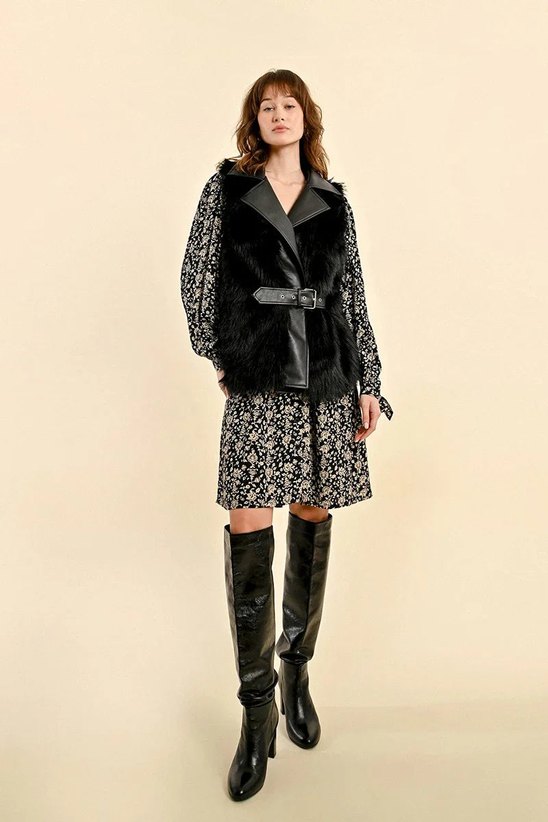 Molly Bracken Black Faux Fur Sleeveless Jacket