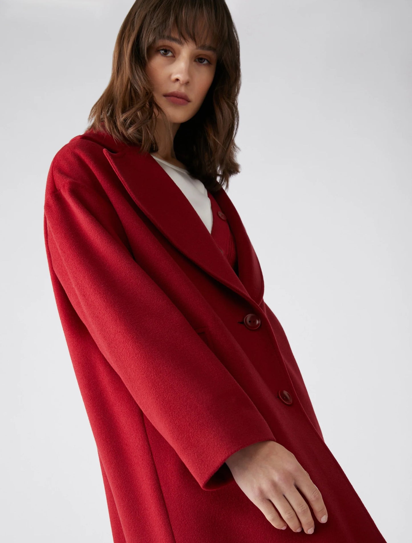 PENNYBLACK Wool Broadcloth Midi Red Eolo Coat