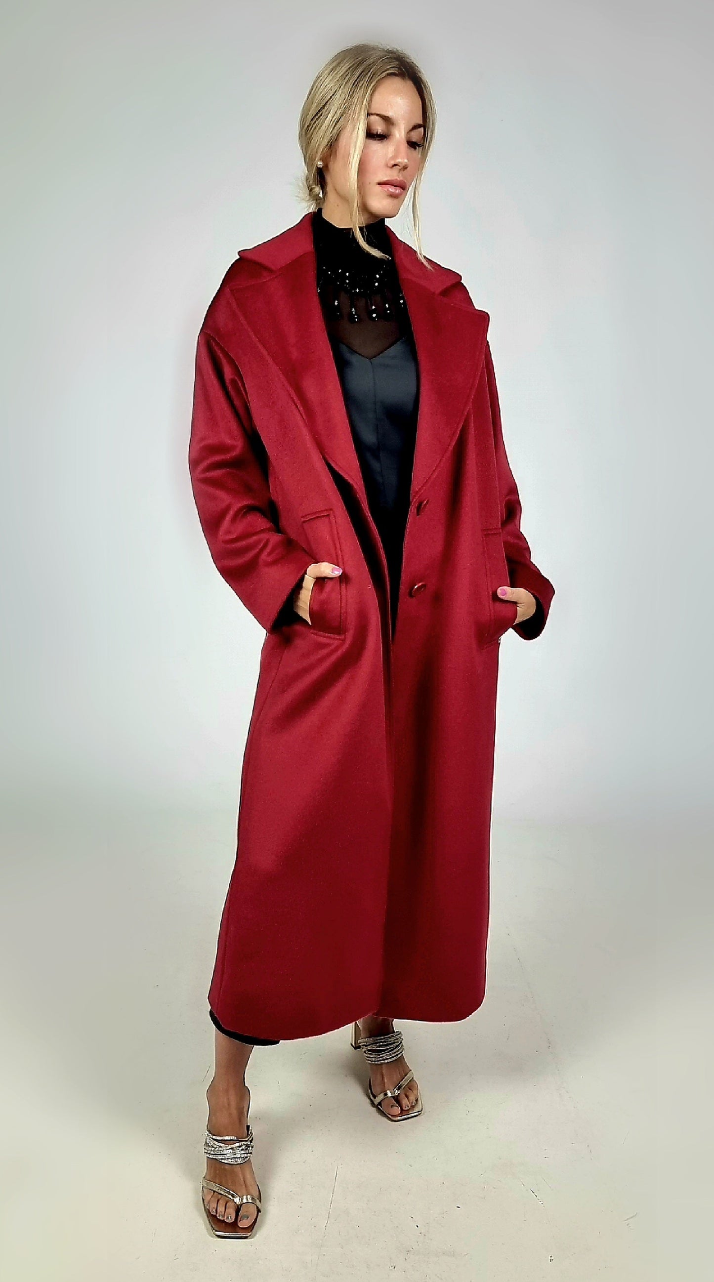 PENNYBLACK Wool Broadcloth Midi Red Eolo Coat