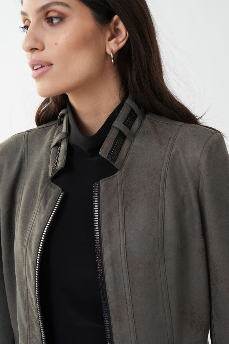 Joseph Ribkoff Grey Faux leather Zipped Jacket