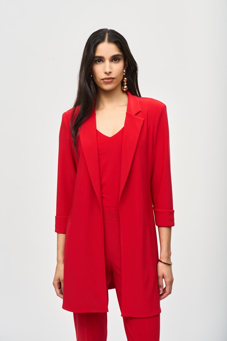 Joseph Ribkoff Lipstick Red Long Knit Blazer