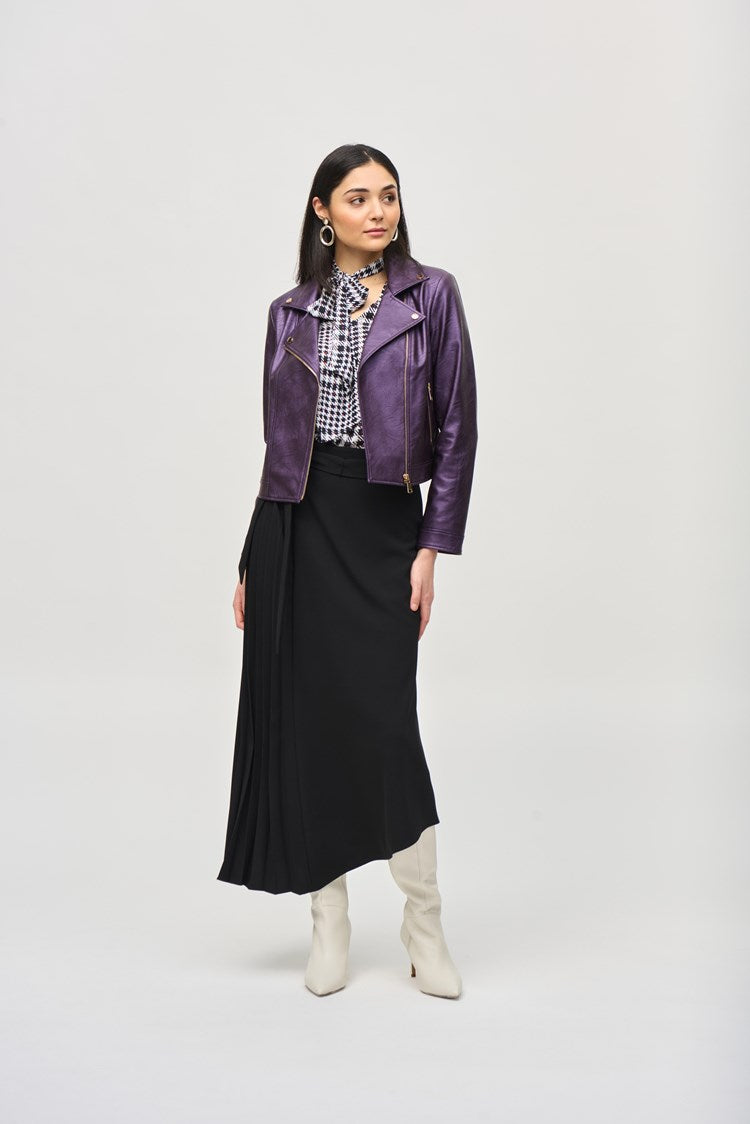 Joseph Ribkoff Metallic Blackcurrant Faux Leather Biker Jacket