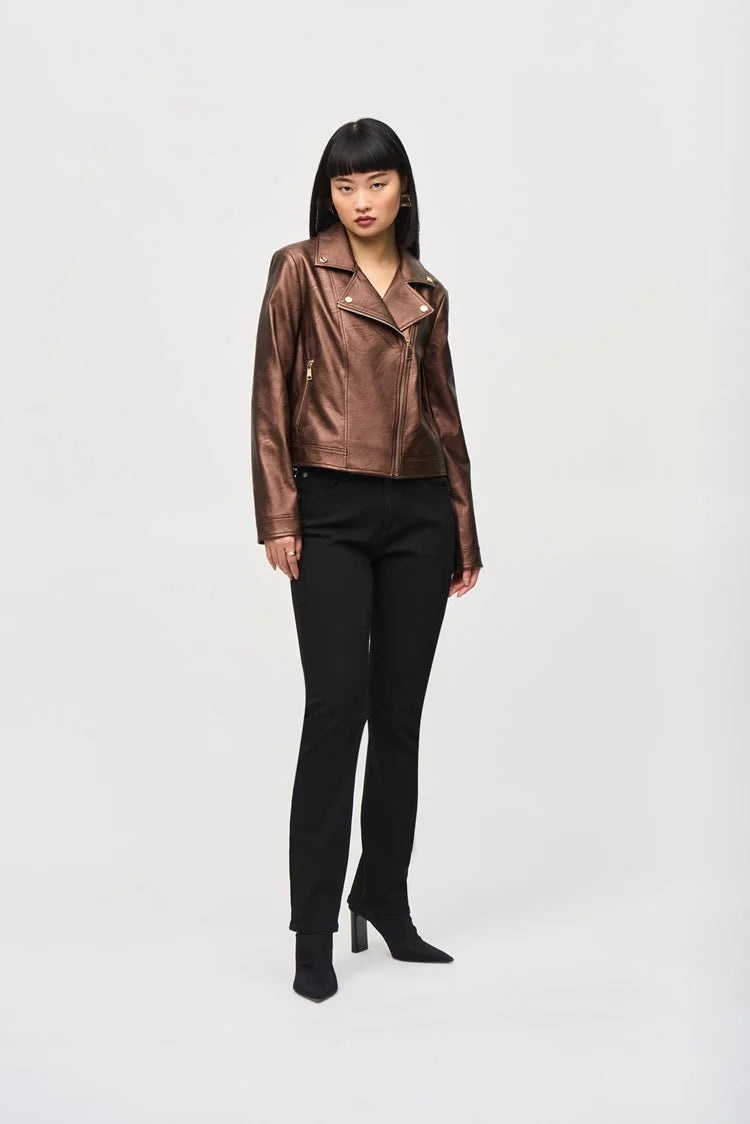 Joseph Ribkoff Metallic Bronze Faux Leather Biker Jacket