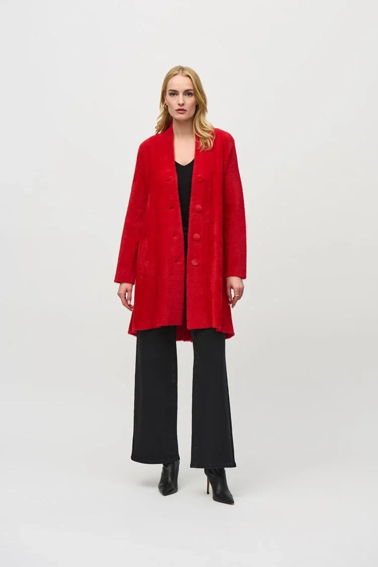 Joseph Ribkoff Lipstick Red Feather Yarn Coat