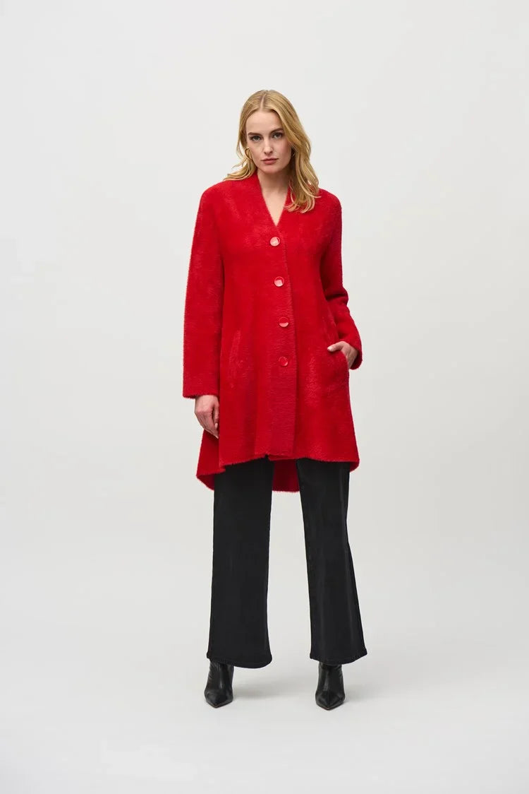 Joseph Ribkoff Lipstick Red Feather Yarn Coat