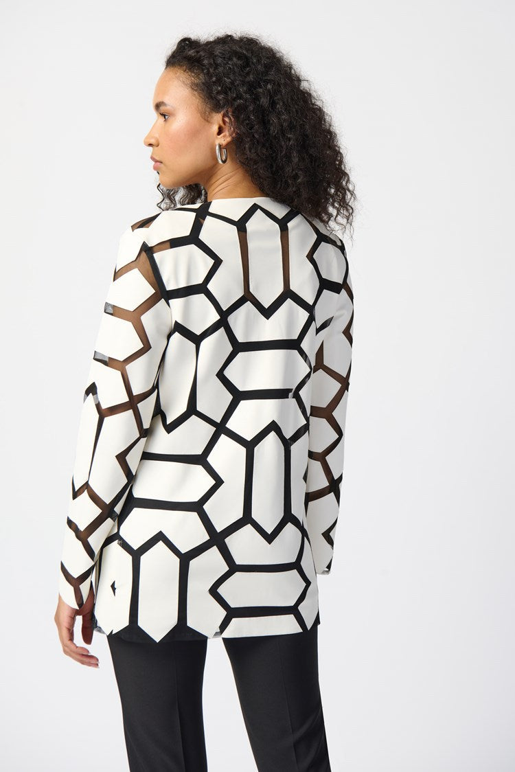 Joseph Ribkoff Vanilla/Black Laser-Cut Leatherette on Mesh Jacket