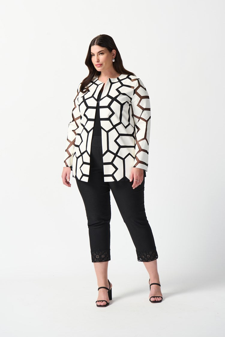 Joseph Ribkoff Vanilla/Black Laser-Cut Leatherette on Mesh Jacket