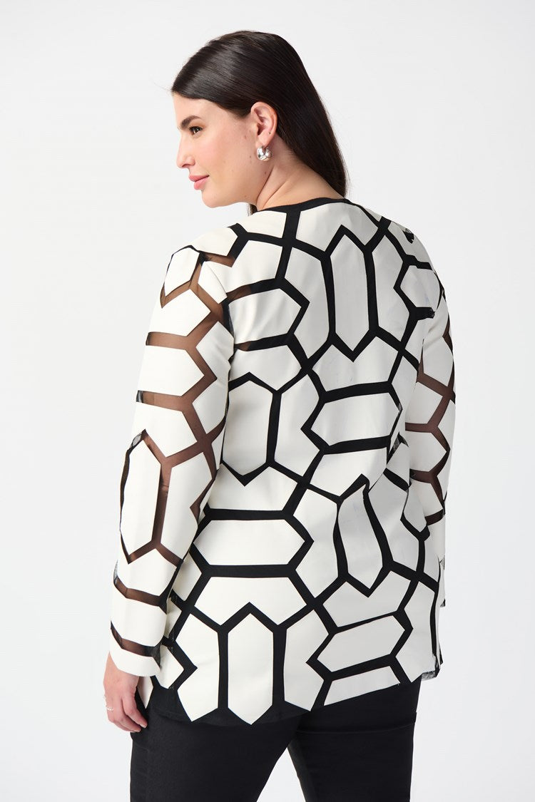 Joseph Ribkoff Vanilla/Black Laser-Cut Leatherette on Mesh Jacket