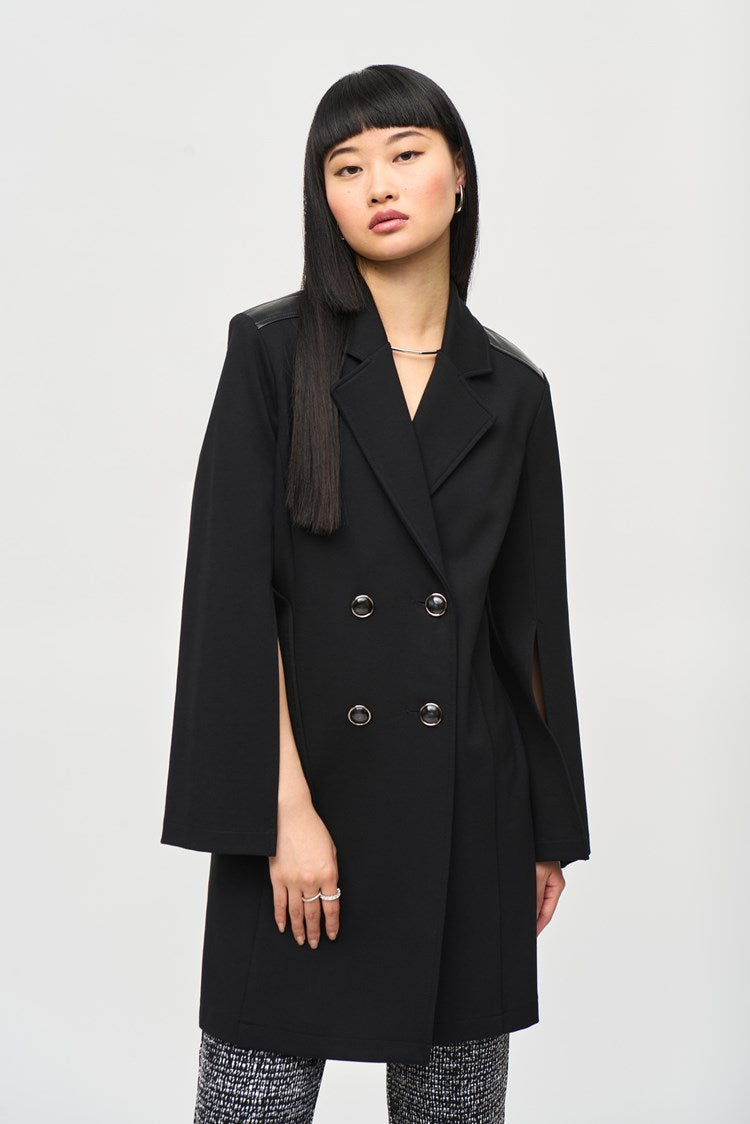 Joseph Ribkoff Black Heavy Knit A-Line Coat