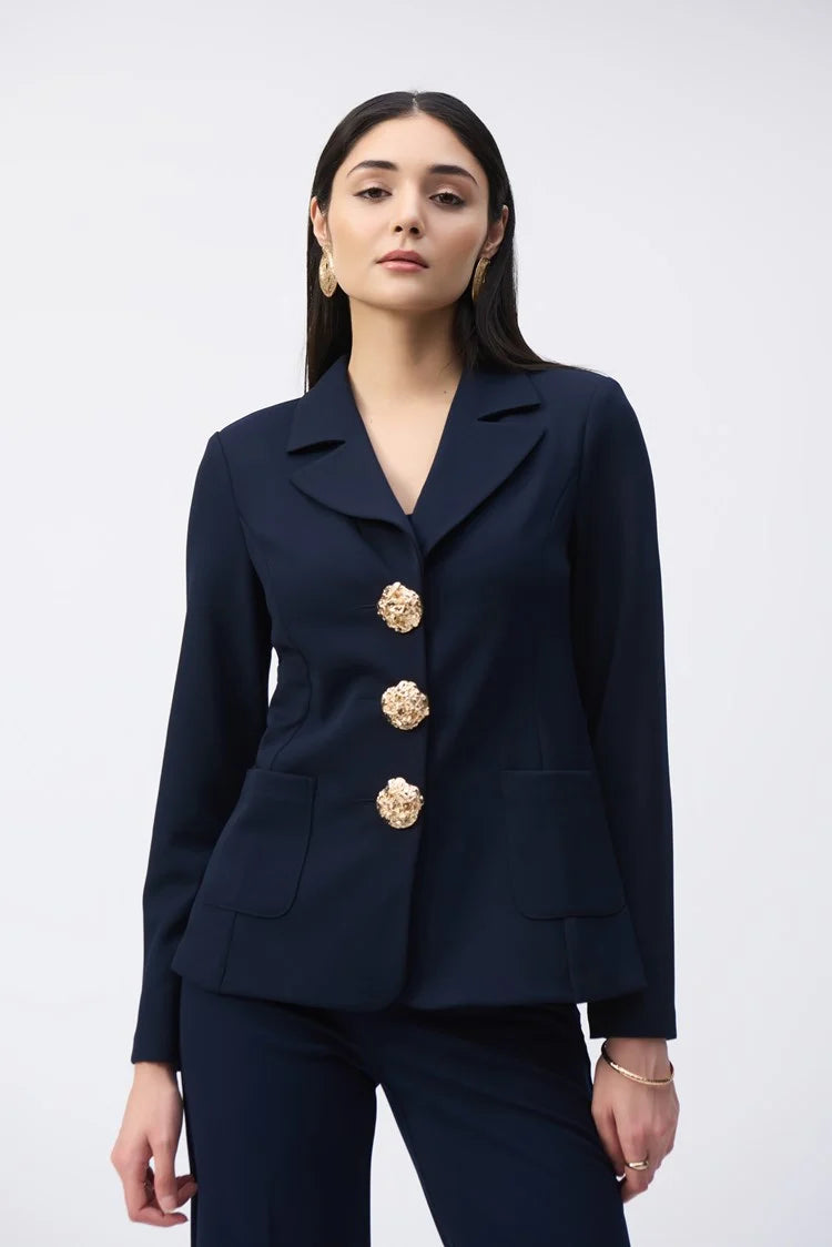 Joseph Ribkoff Midnight Blue Scuba Crepe Fitted Blazer