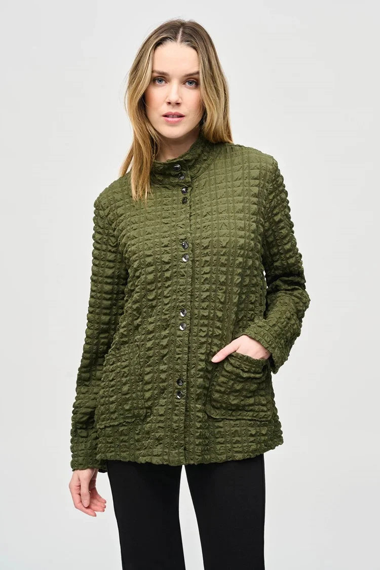 Joseph Ribkoff Iguana Bubble Jacquard Mock Collar Jacket