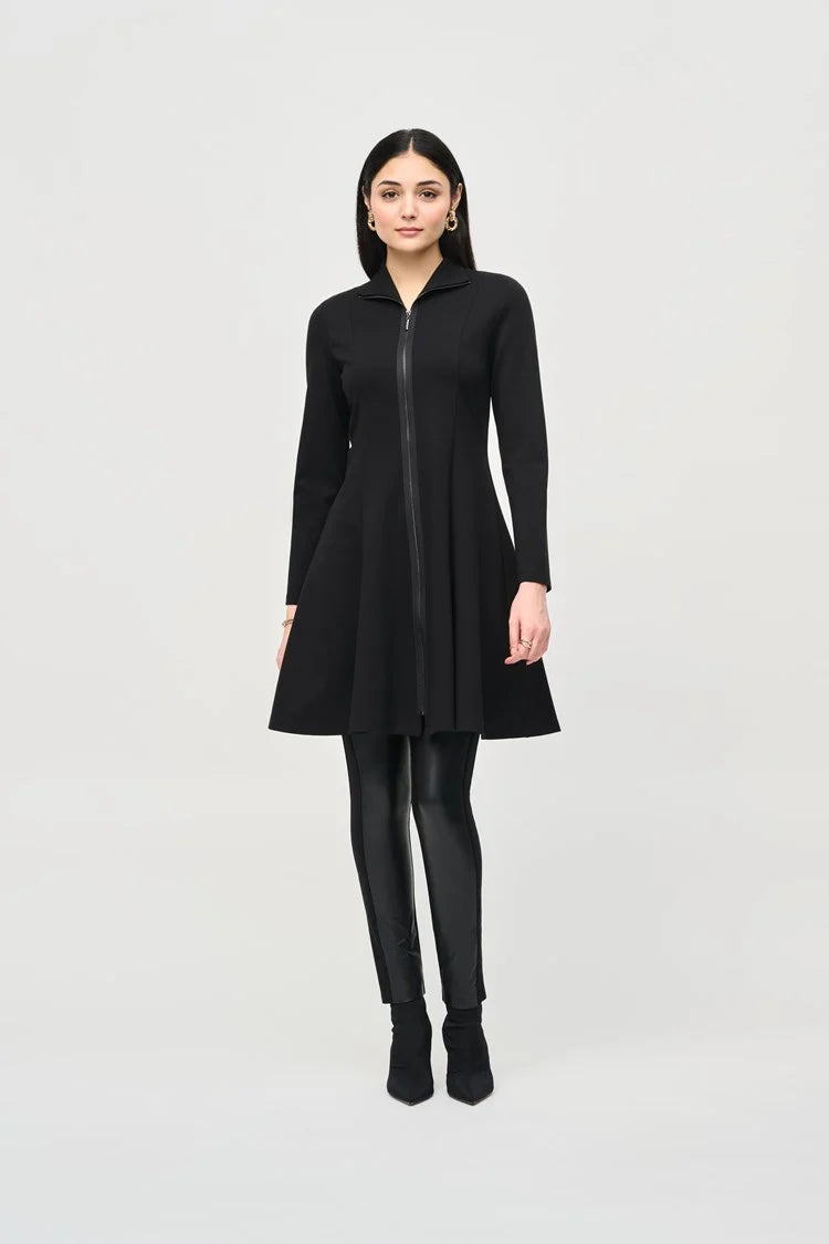 Joseph Ribkoff Black Heavy Knit Long Flared Coat