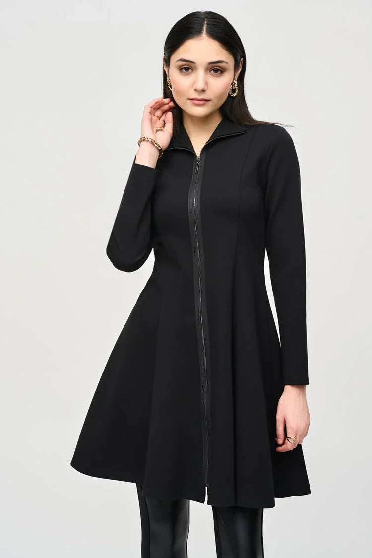 Joseph Ribkoff Black Heavy Knit Long Flared Coat