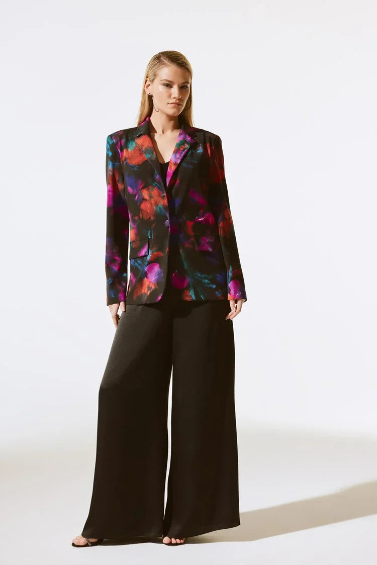 Joseph Ribkoff Black/Multi Silky Knit Floral Print Straight Blazer