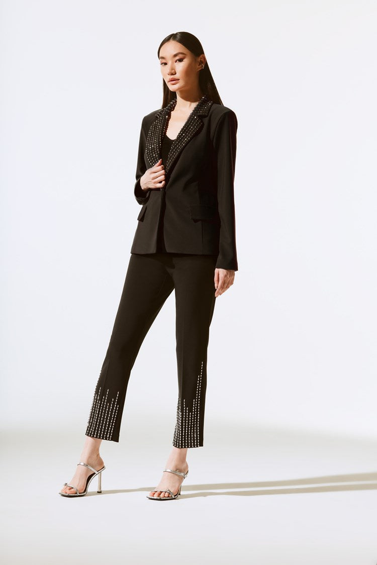 Joseph Ribkoff Black Silky Knit Embellished Fitted Blazer