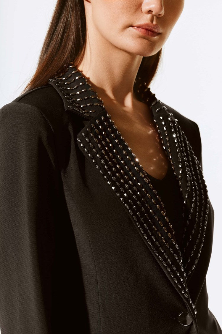 Joseph Ribkoff Black Silky Knit Embellished Fitted Blazer