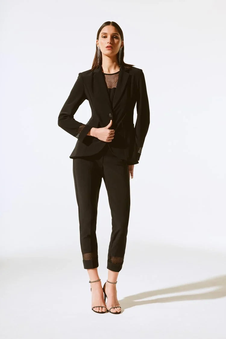 Joseph Ribkoff Black Silky Knit and Rhinestone Mesh Blazer