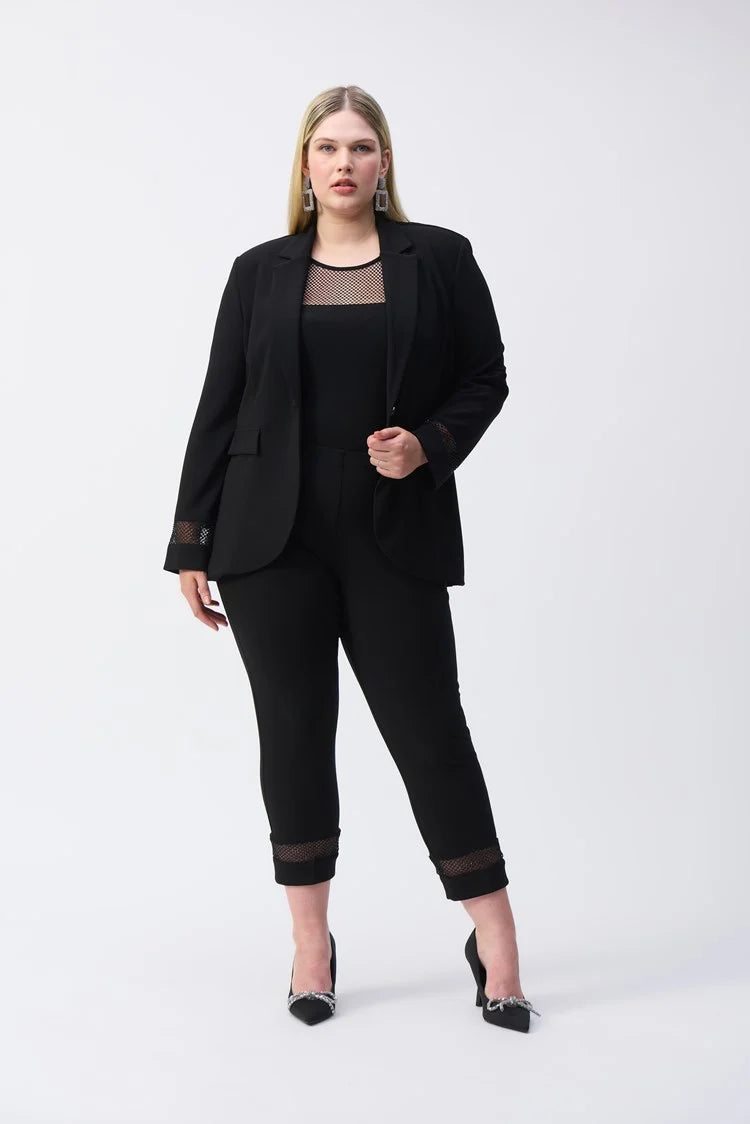 Joseph Ribkoff Black Silky Knit and Rhinestone Mesh Blazer