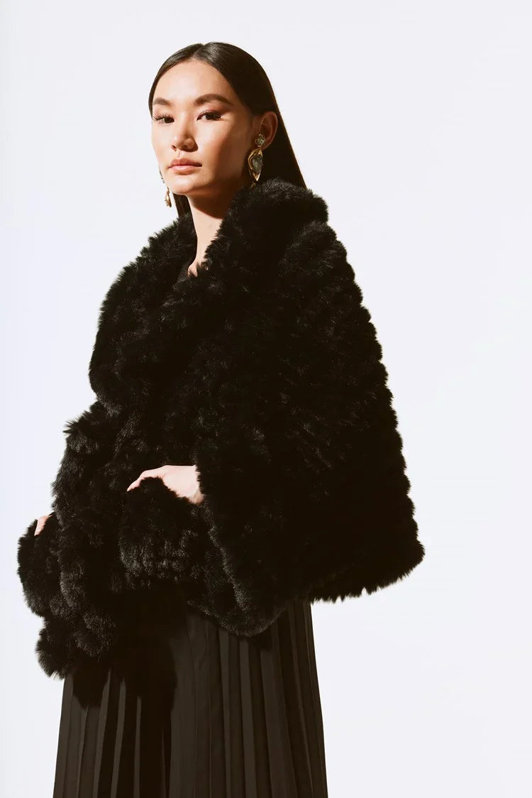 Joseph Ribkoff Black Faux Fur Cover-up