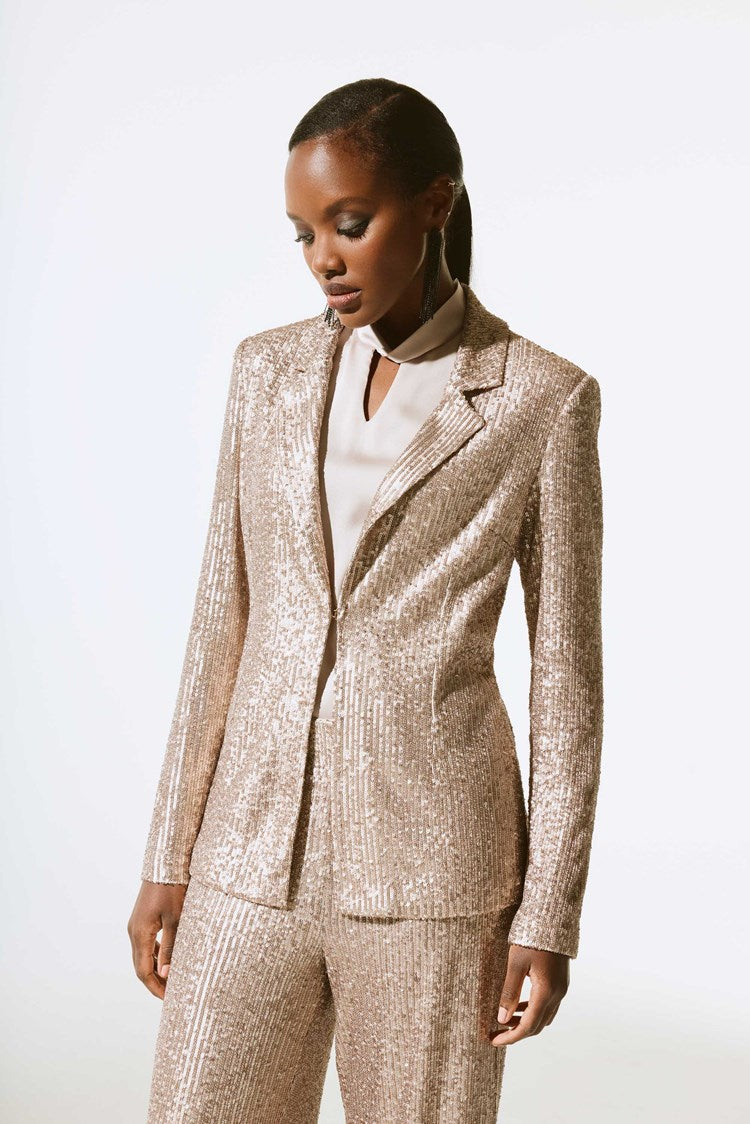 Joseph Ribkoff Gold Sequined Straight Blazer