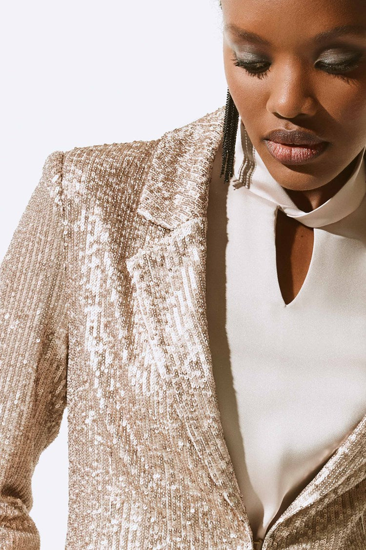 Joseph Ribkoff Gold Sequined Straight Blazer