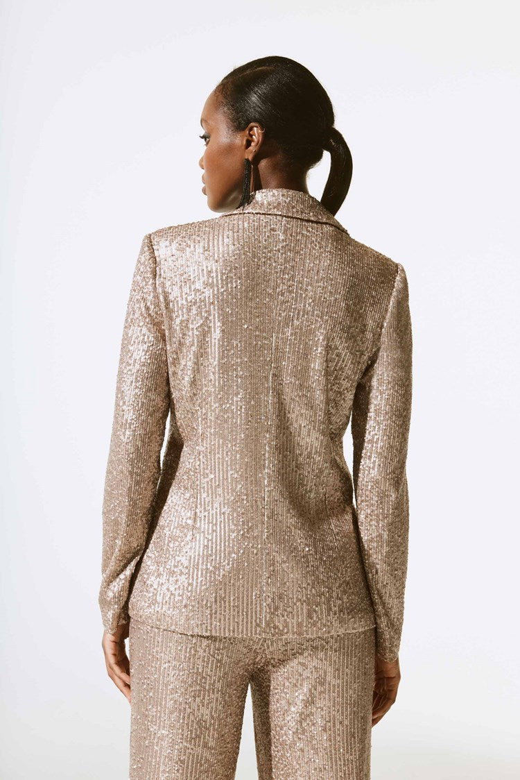 Joseph Ribkoff Gold Sequined Straight Blazer