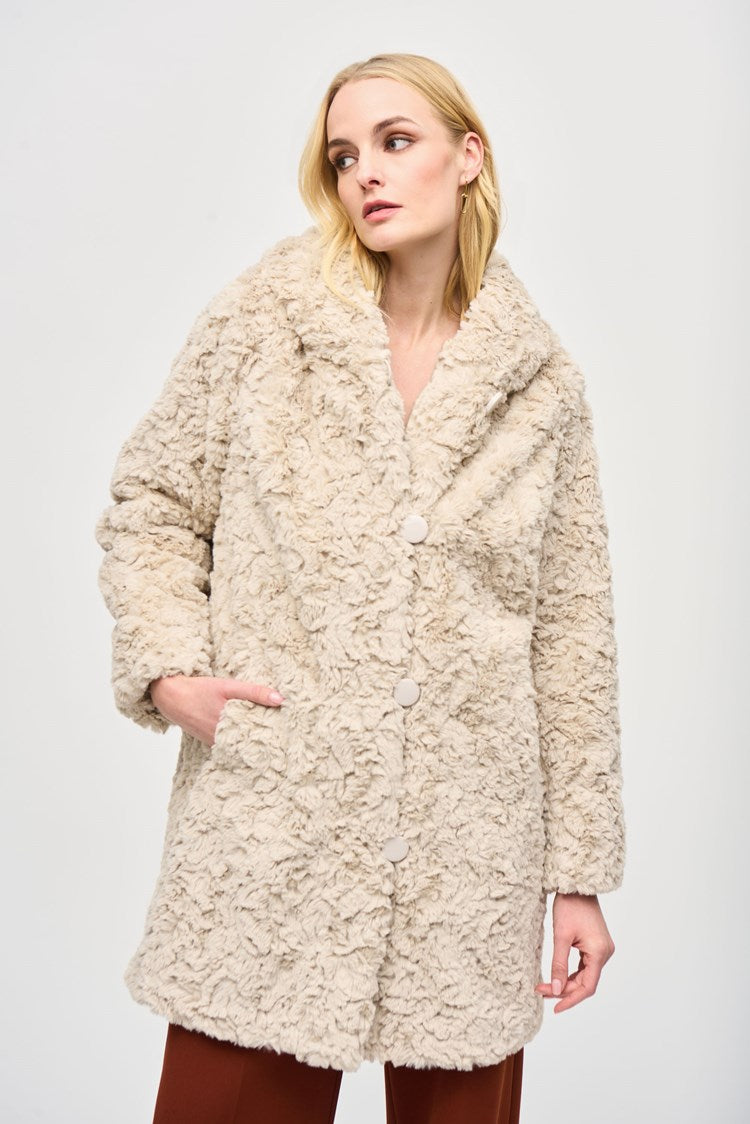 Joseph Ribkoff Champagne Reversible Faux Fur Coat