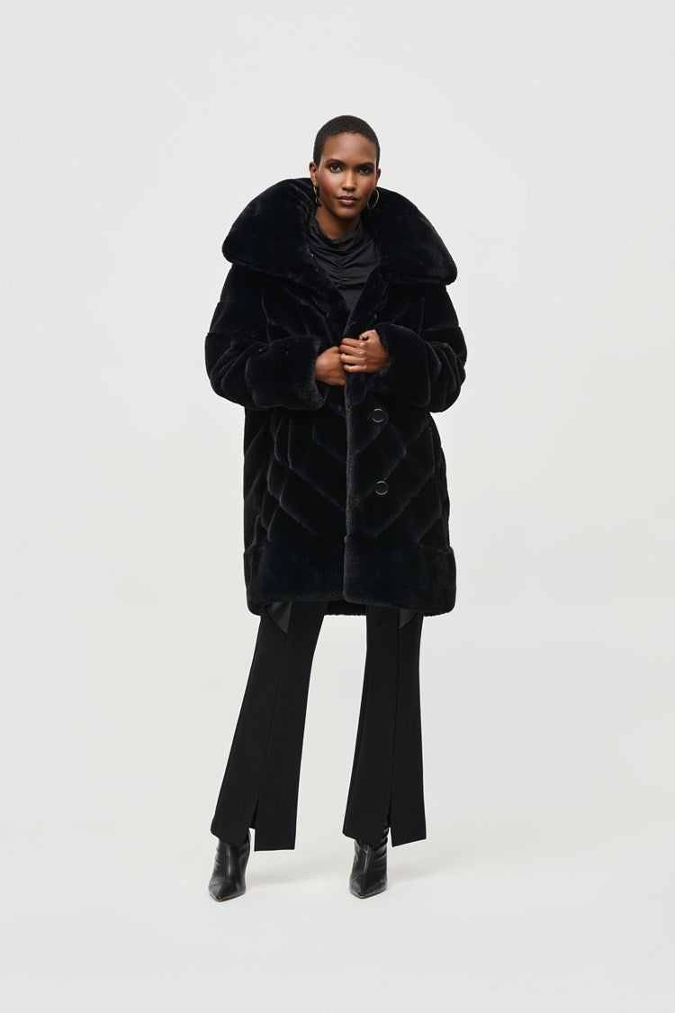 Joseph Ribkoff Black Reversible Faux Fur Coat