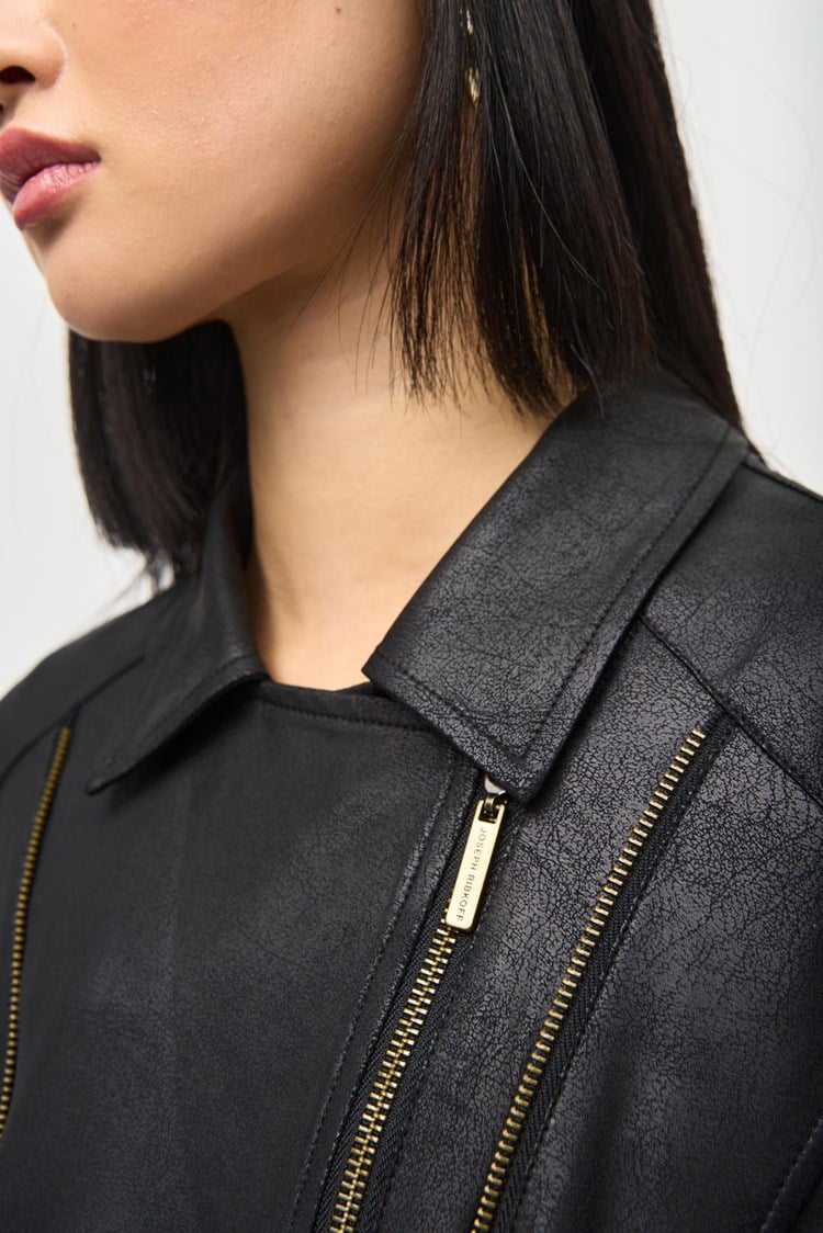 Joseph Ribkoff Black Foiled Knit Moto Jacket