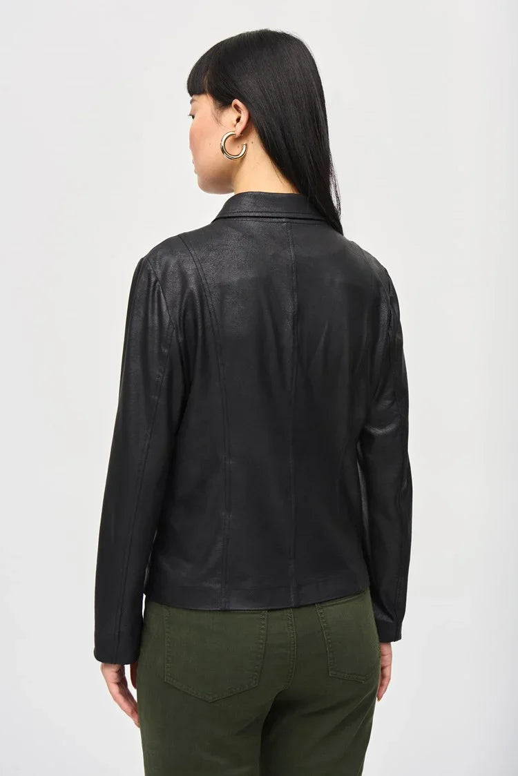 Joseph Ribkoff Black Foiled Knit Moto Jacket