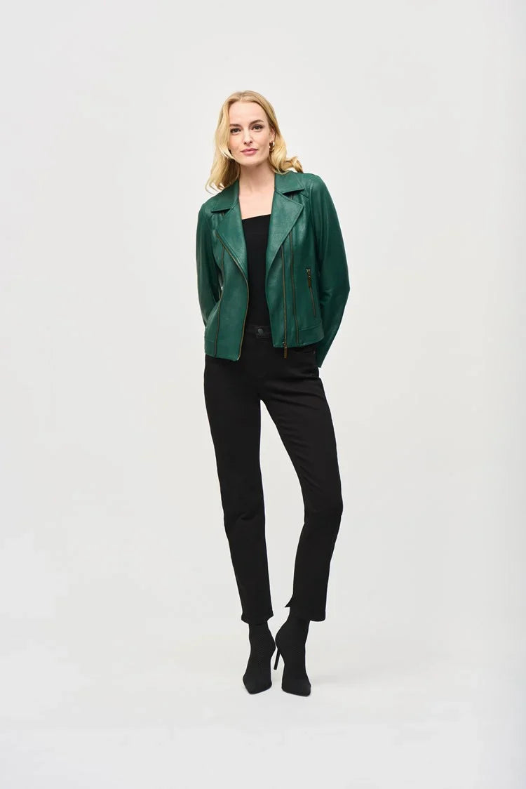 Joseph Ribkoff Absolute Green Foiled Knit Moto Jacket