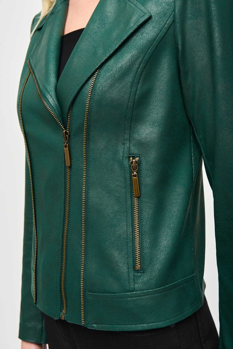 Joseph Ribkoff Absolute Green Foiled Knit Moto Jacket