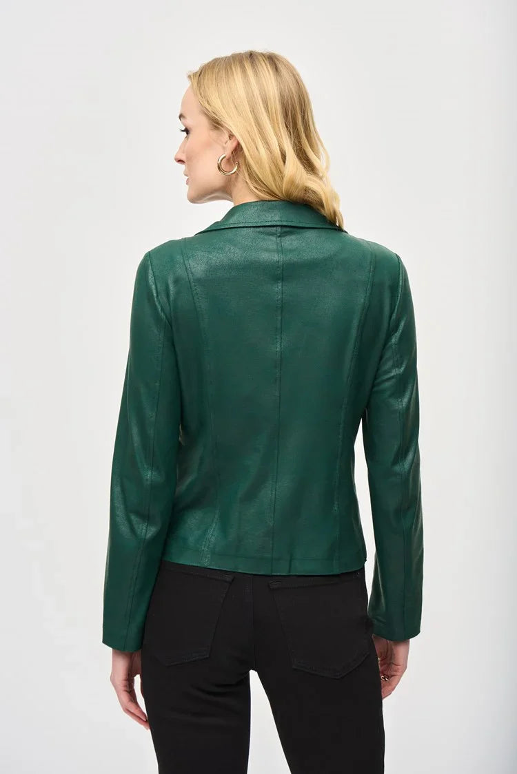 Joseph Ribkoff Absolute Green Foiled Knit Moto Jacket