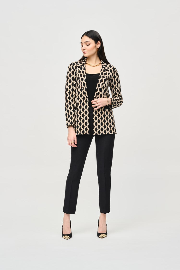 Joseph Ribkoff Black Gold Brushed Jacquard Geometric Print Blazer