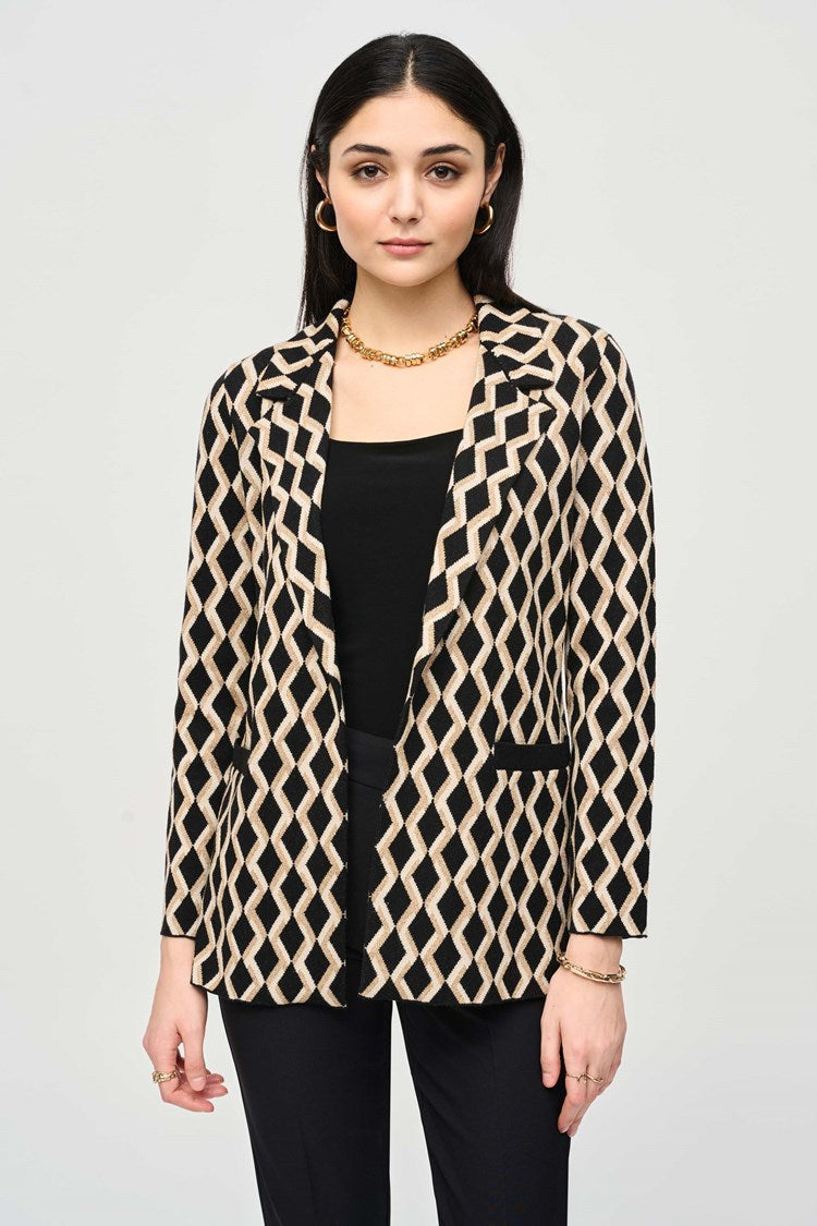 Joseph Ribkoff Black Gold Brushed Jacquard Geometric Print Blazer