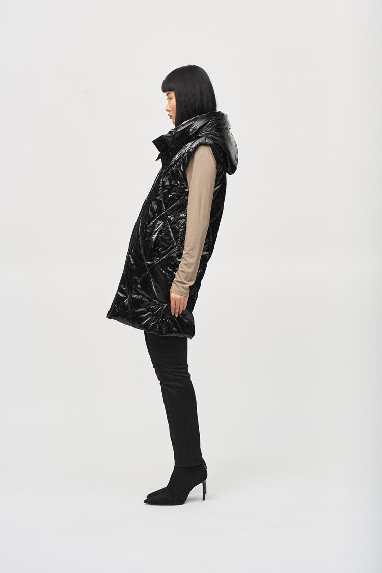 Joseph Ribkoff Black Quilted Hooded Puffer Vest