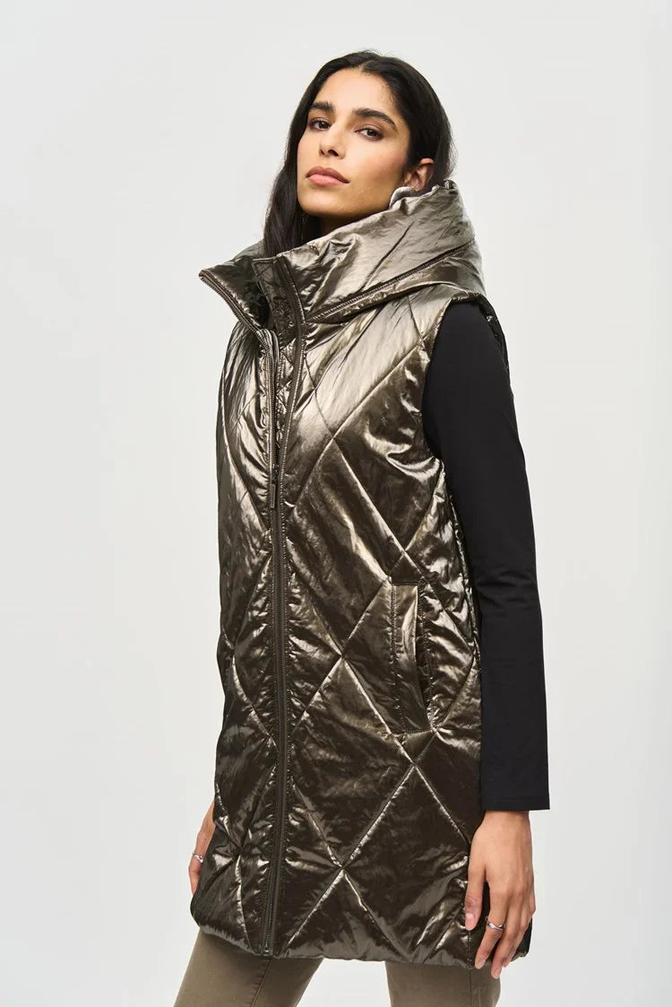 Joseph Ribkoff Taupe Quilted Hooded Puffer Vest