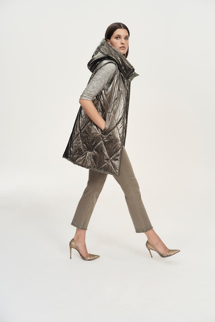 Joseph Ribkoff Taupe Quilted Hooded Puffer Vest