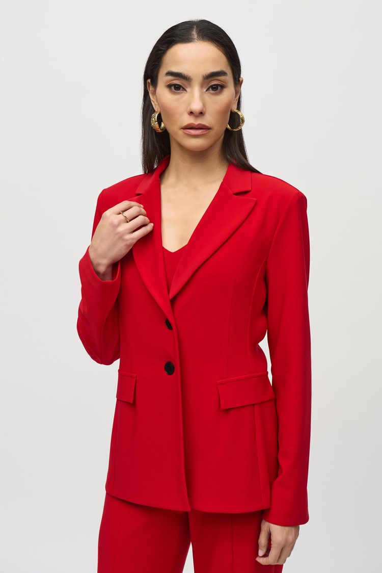 Joseph Ribkoff Lipstick Red Silky Knit Fitted Blazer