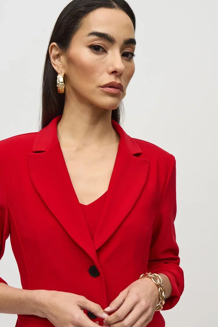 Joseph Ribkoff Lipstick Red Silky Knit Fitted Blazer