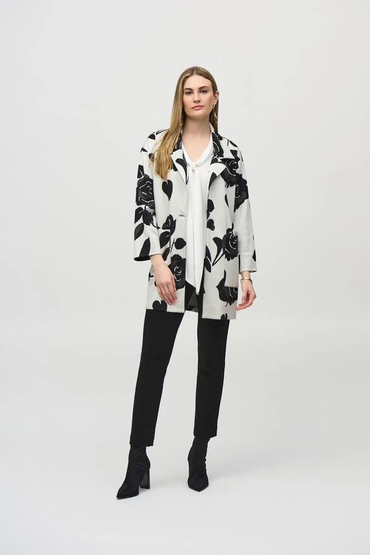 Joseph Ribkoff Multi Jacquard Sweater Floral Straight Coat