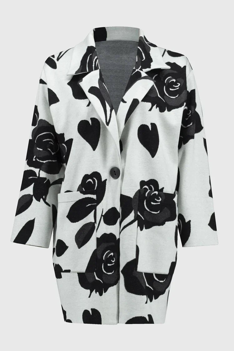 Joseph Ribkoff Multi Jacquard Sweater Floral Straight Coat