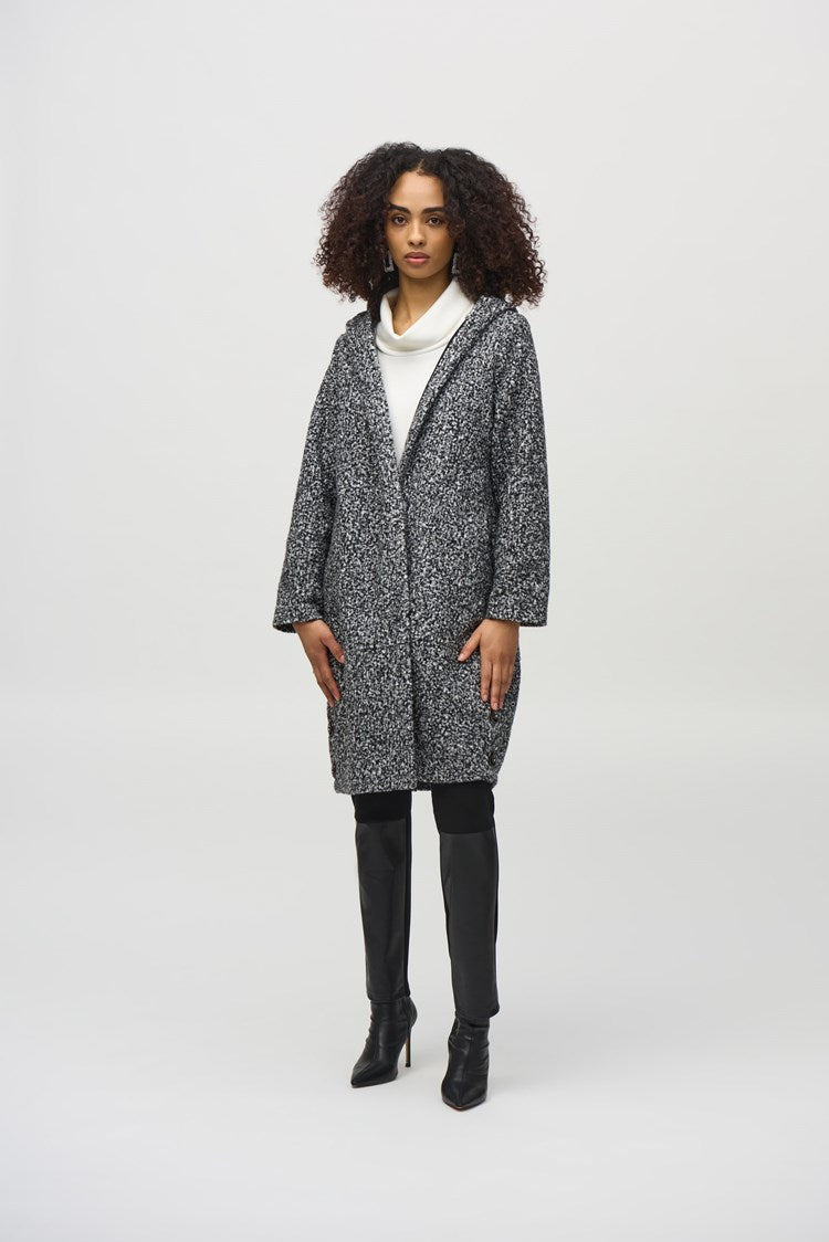 Joseph Ribkoff Grey Melange Melange Boucl¨¦ Knit Cocoon Coat