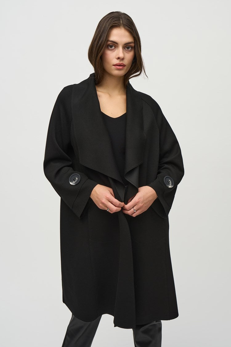 Joseph Ribkoff Black Scuba Shawl Collar Coat