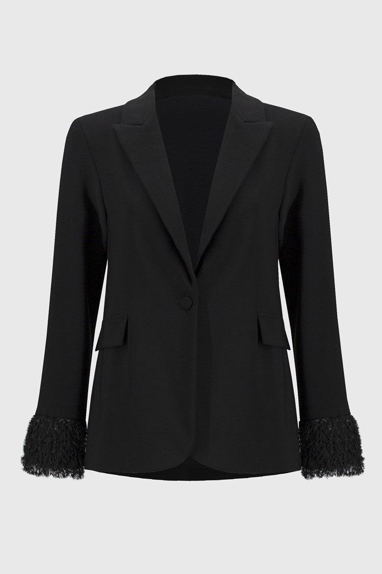 Joseph Ribkoff Black Silky Knit and Novelty Straight Blazer