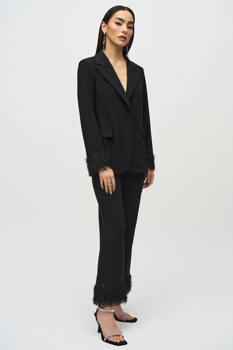 Joseph Ribkoff Black Silky Knit and Novelty Straight Blazer