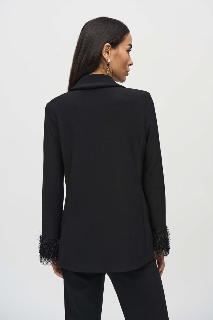 Joseph Ribkoff Black Silky Knit and Novelty Straight Blazer