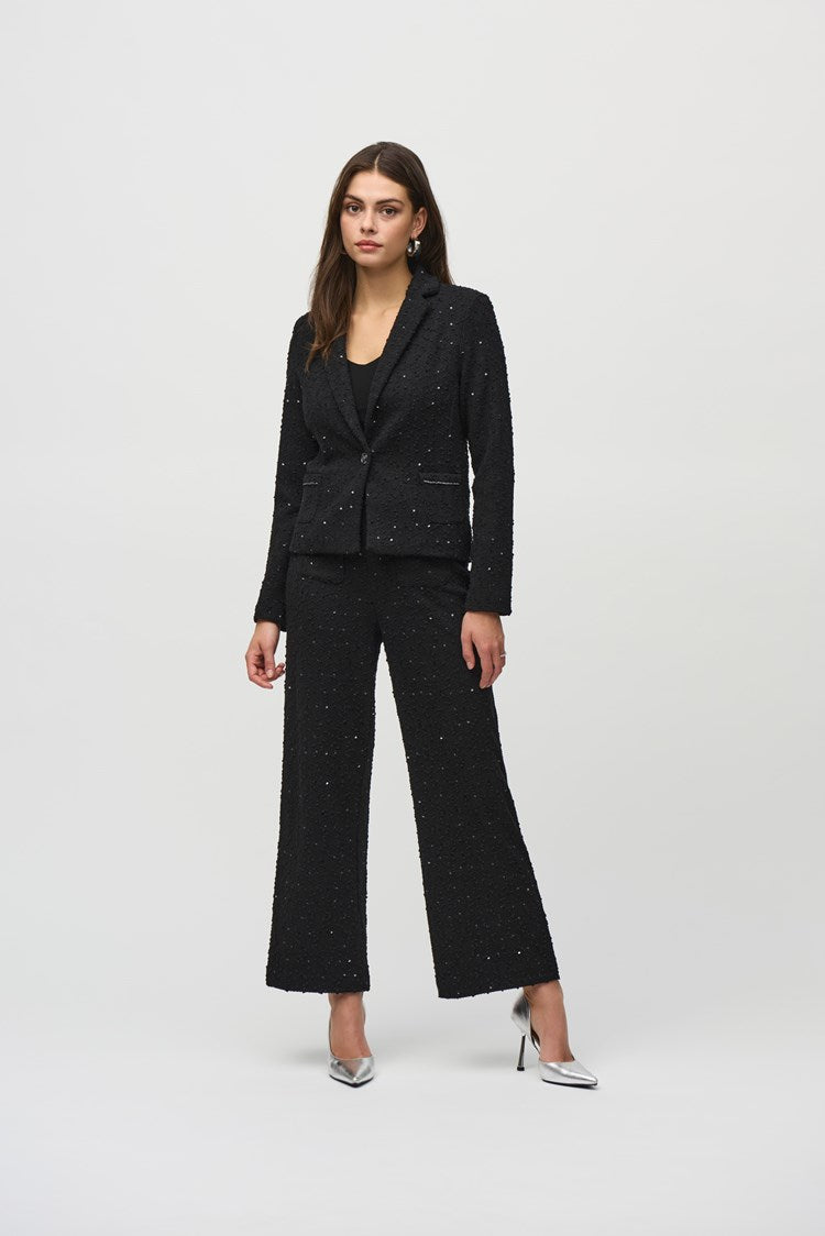 Joseph Ribkoff Black Sequin Boucl¨¦ Blazer with Chain Trim Detail